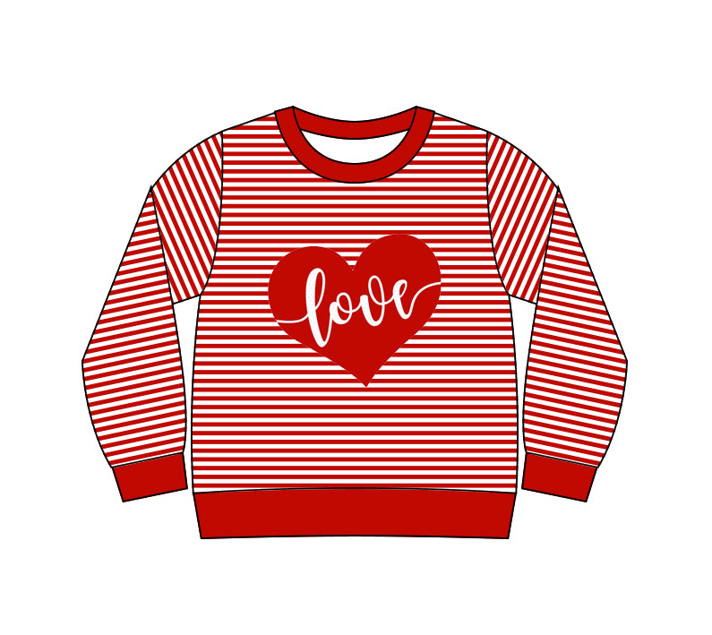 Baby Girls Long Sleeve Red Stripe Love Heart Valentine Tee Shirts Top Preorder