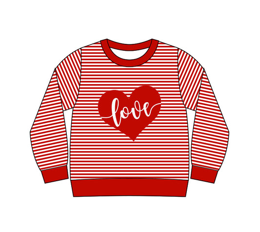 Baby Girls Long Sleeve Red Stripe Love Heart Valentine Tee Shirts Top Preorder