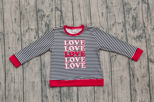 Baby Girls Long Sleeve Black Stripe Loves Valentine Tee Shirts Top