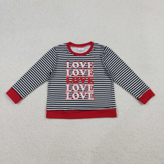 Baby Girls Long Sleeve Black Stripe Loves Valentine Tee Shirts Top