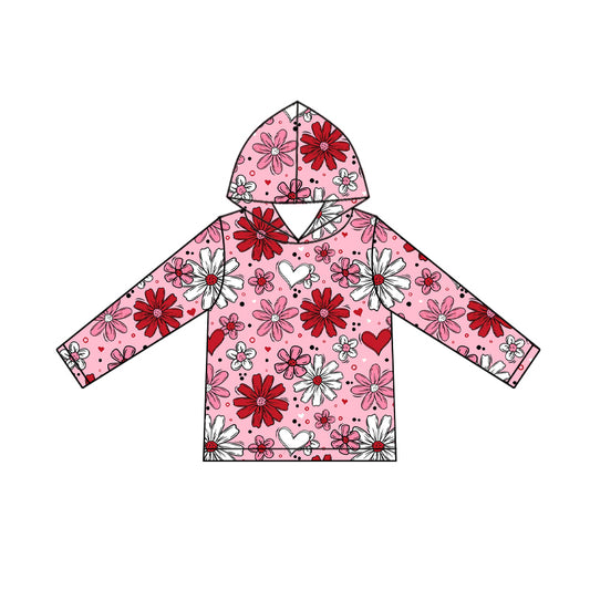 Baby Girls Pink Long Sleeve Flowers Hearts Valentine Hoodies Top Preorder