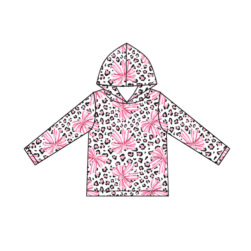 Baby Girls Long Sleeve Pink Bows Leopard Valentine Hoodies Top Preorder