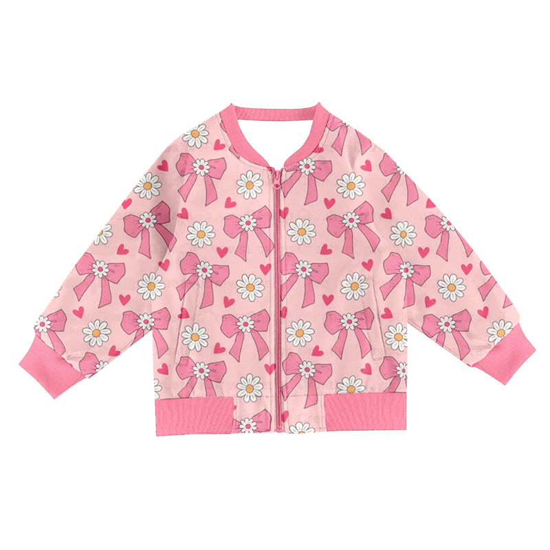 Baby Girls Pink Bows Flowers Pocket Zipper Jackets Top Preorder