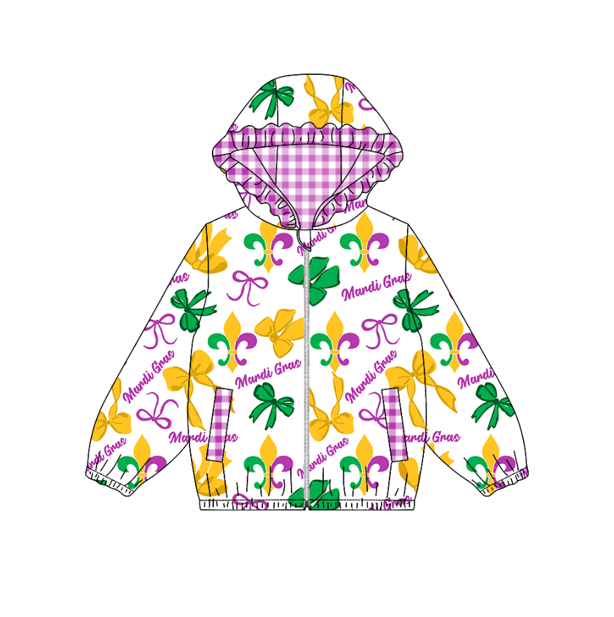 Baby Girls Anchors Bows Pockets Zipper Mardigras Ruffle Hoodies Top Preorder