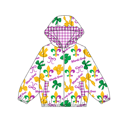 Baby Girls Anchors Bows Pockets Zipper Mardigras Ruffle Hoodies Top Preorder