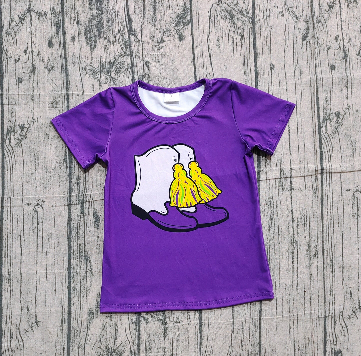 Baby Girls Purple Short Sleeve Boots Tassel Mardigras Tee Shirts Top
