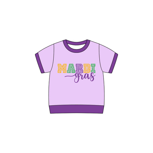 Baby Girls Purple Short Sleeve Leopard Mardigras Tee Shirts Top Preorder