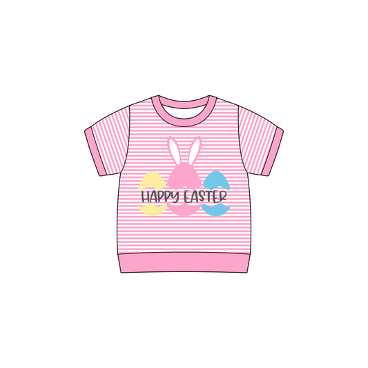 Baby Girls Pink Stripe Short Sleeve Eggs Rabbit Happy Easter Tee Shirts Top Preorder