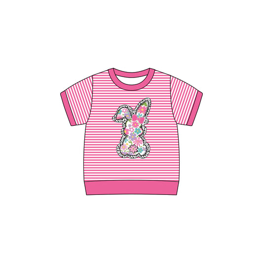 Baby Girls Pink Stripe Short Sleeve Flowers Rabbit Easter Tee Shirts Top Preorder