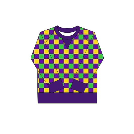 Baby Girls Mardigras Checked Long Sleeve Yoga Tee Shirts Top Preorder