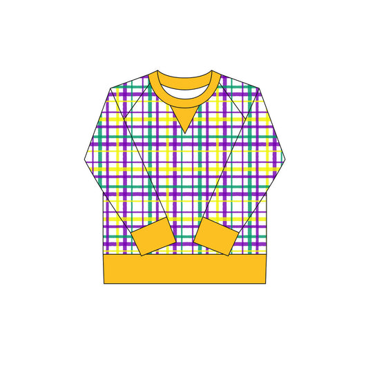 Baby Girls Mardigras Checked Long Sleeve Yoga Tee Shirts Top Preorder