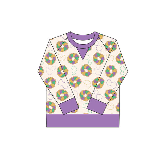 Baby Girls Mardigras Donuts Plaid Long Sleeve Yoga Tee Shirts Top Preorder