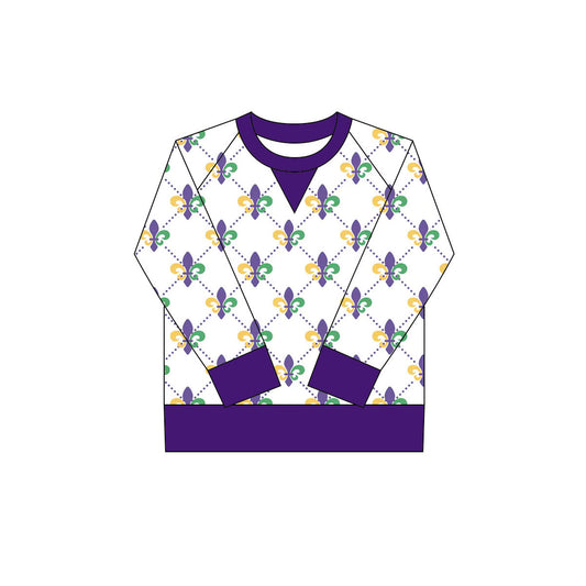 Baby Girls Mardigras Anchors Checked Long Sleeve Yoga Tee Shirts Top Preorder