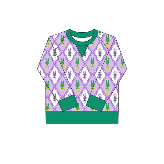 Baby Girls Mardigras Crayfishes Checked Long Sleeve Yoga Tee Shirts Top Preorder