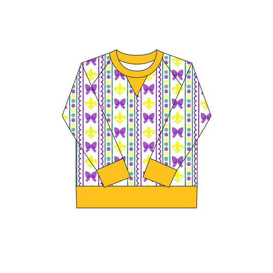 Baby Girls Mardigras Anchors Bows Stripe Long Sleeve Yoga Tee Shirts Top Preorder