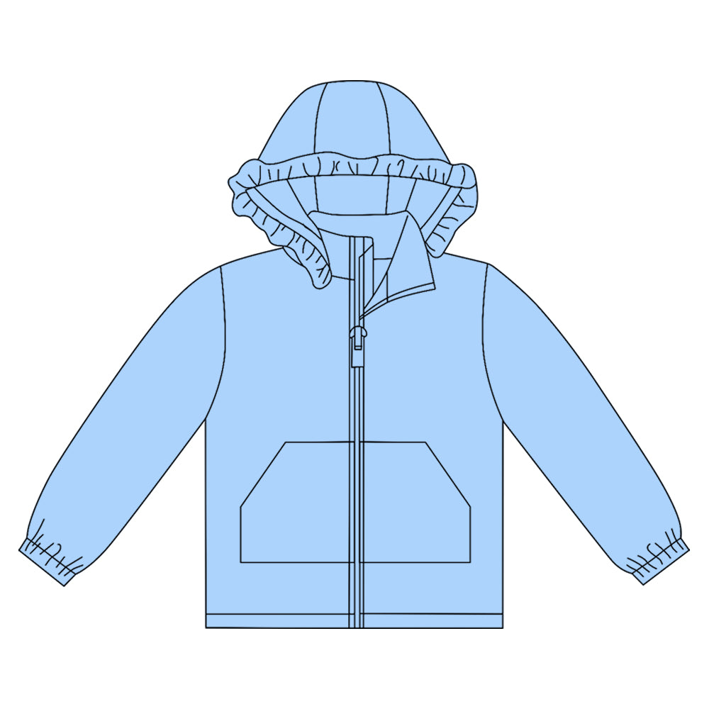 Baby Girls Blue Long Sleeve Pockets Zipper Yoga Ruffle Hoodie Jackets Preorder