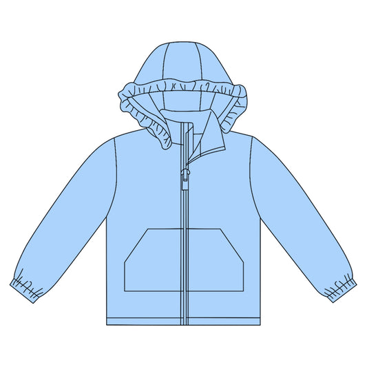 Baby Girls Blue Long Sleeve Pockets Zipper Yoga Ruffle Hoodie Jackets Preorder