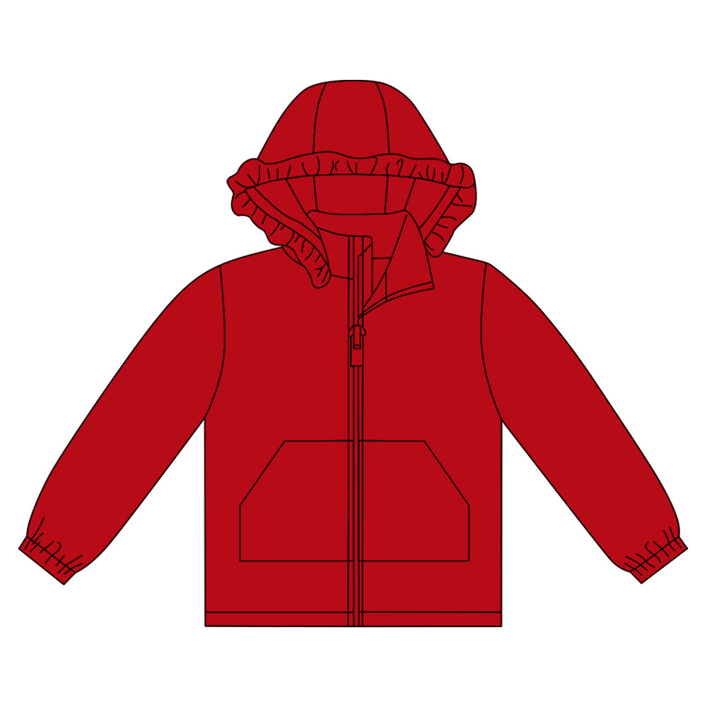 Baby Girls Red Long Sleeve Pockets Zipper Yoga Ruffle Hoodie Jackets Preorder