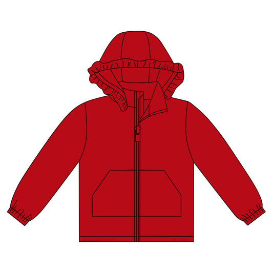 Baby Girls Red Long Sleeve Pockets Zipper Yoga Ruffle Hoodie Jackets Preorder