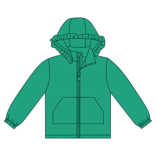 Baby Girls Green Long Sleeve Pockets Zipper Yoga Ruffle Hoodie Jackets Preorder