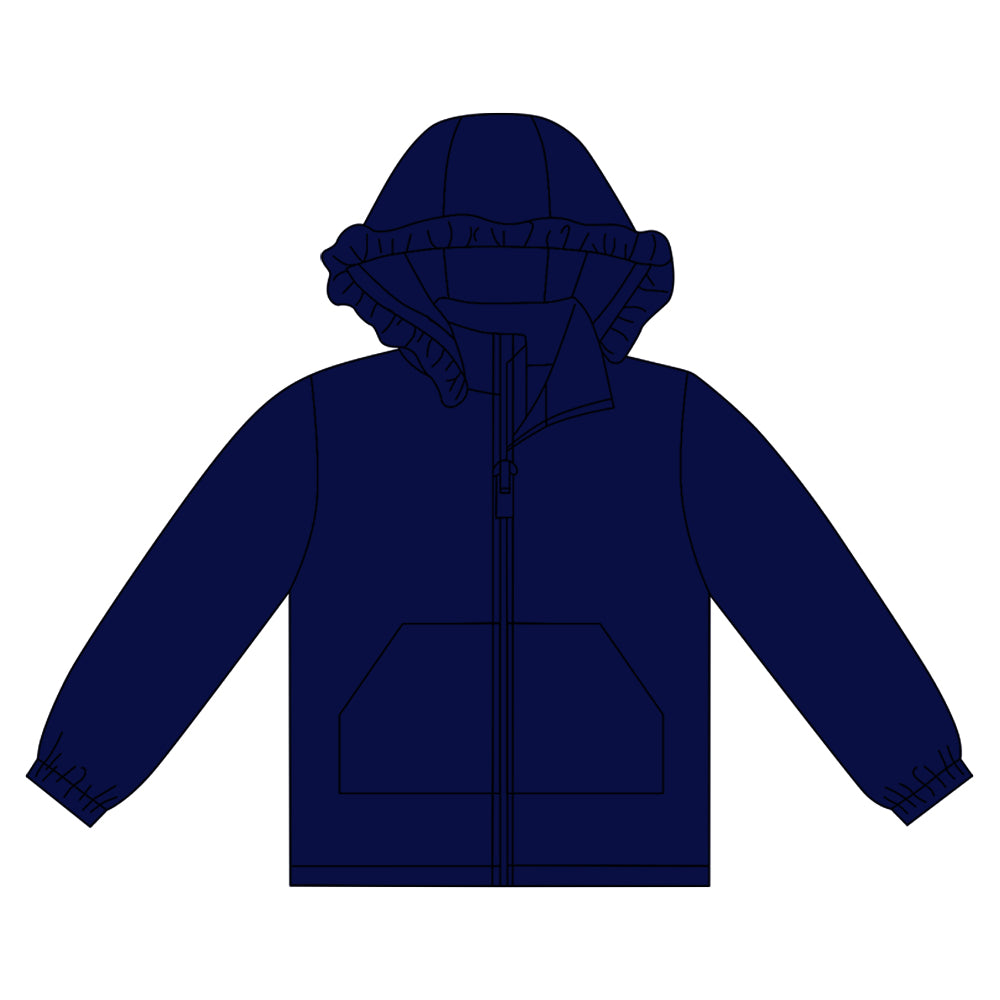 Baby Girls Navy Long Sleeve Pockets Zipper Yoga Ruffle Hoodie Jackets Preorder