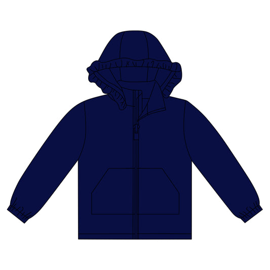 Baby Girls Navy Long Sleeve Pockets Zipper Yoga Ruffle Hoodie Jackets Preorder