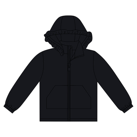 Baby Girls Black Long Sleeve Pockets Zipper Yoga Ruffle Hoodie Jackets Preorder