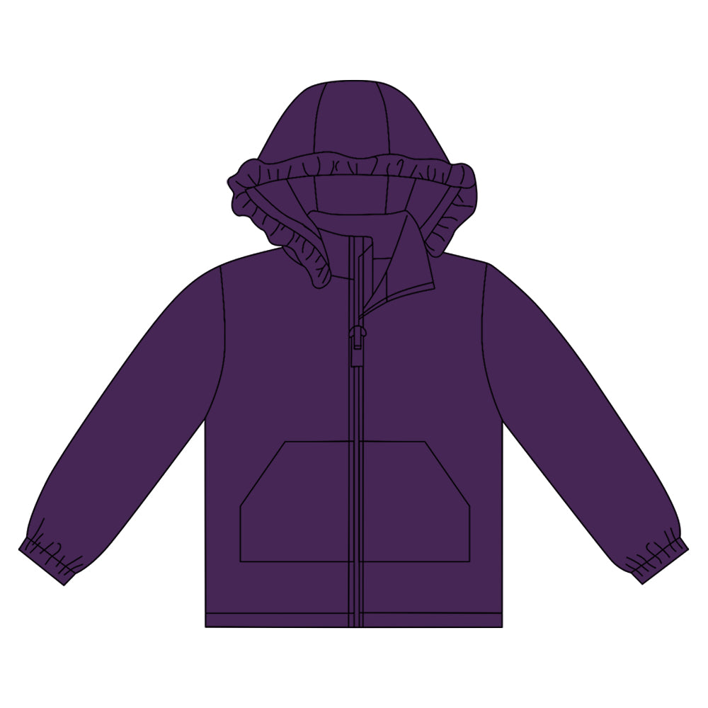 Baby Girls Purple Long Sleeve Pockets Zipper Yoga Ruffle Hoodie Jackets Preorder