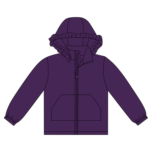 Baby Girls Purple Long Sleeve Pockets Zipper Yoga Ruffle Hoodie Jackets Preorder