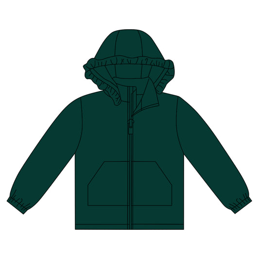 Baby Girls Dark Green Long Sleeve Pockets Zipper Yoga Ruffle Hoodie Jackets Preorder