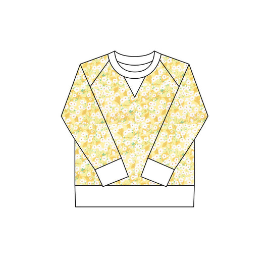 Baby Girls Yellow Flowers Long Sleeve Yoga Tee Shirts Top Preorder