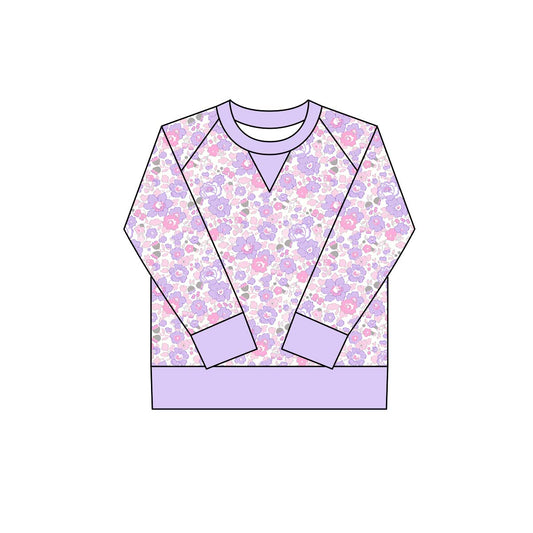 Baby Girls Pink Lavender Flowers Long Sleeve Yoga Tee Shirts Top Preorder