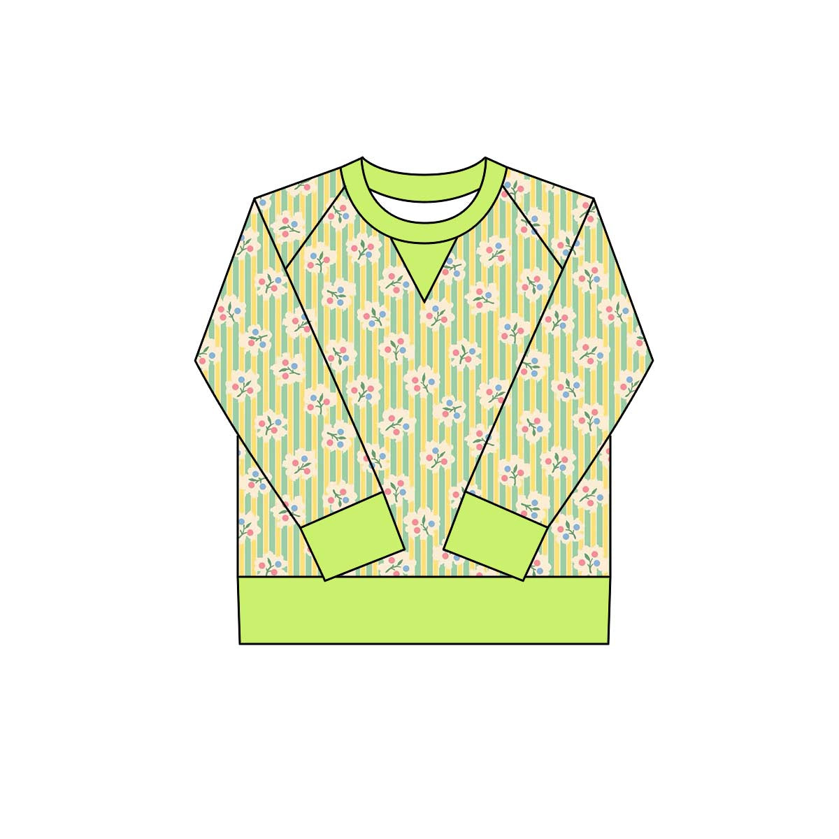 Baby Girls Green Stripe Flowers Long Sleeve Yoga Tee Shirts Top Preorder