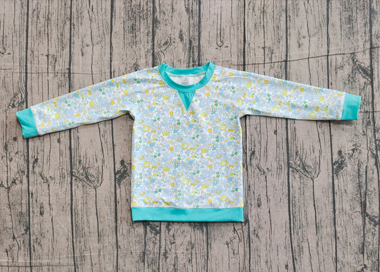 Baby Girls Green Blue Flowers Long Sleeve Yoga Tee Shirts Top Preorder