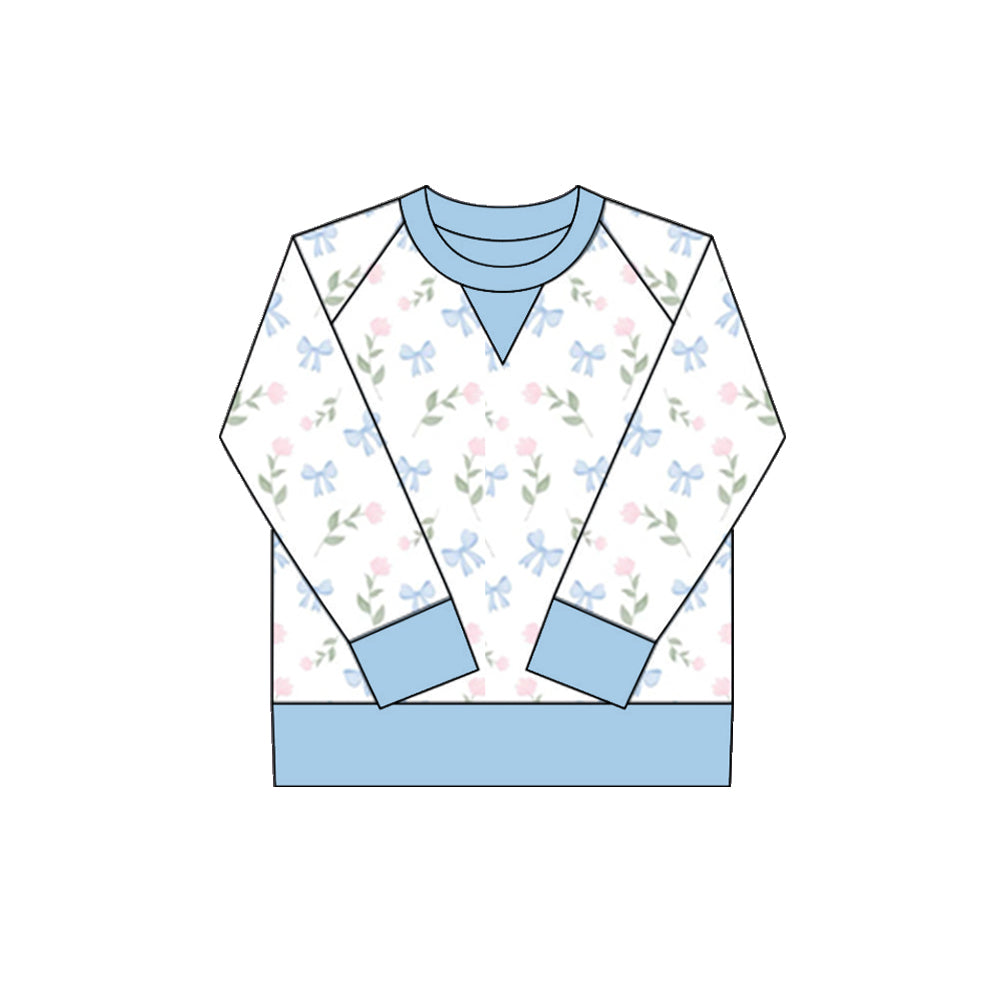 Baby Girls Pink Blue Bows Flowers Long Sleeve Yoga Tee Shirts Top Preorder