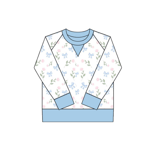 Baby Girls Pink Blue Bows Flowers Long Sleeve Yoga Tee Shirts Top Preorder
