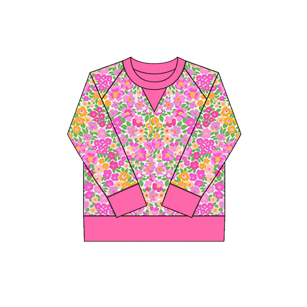 Baby Girls Pink Orange Flowers Long Sleeve Yoga Tee Shirts Top Preorder