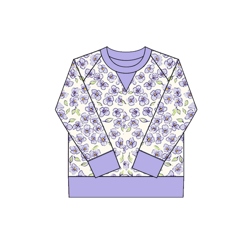Baby Girls Lavender Flowers Long Sleeve Yoga Tee Shirts Top Preorder