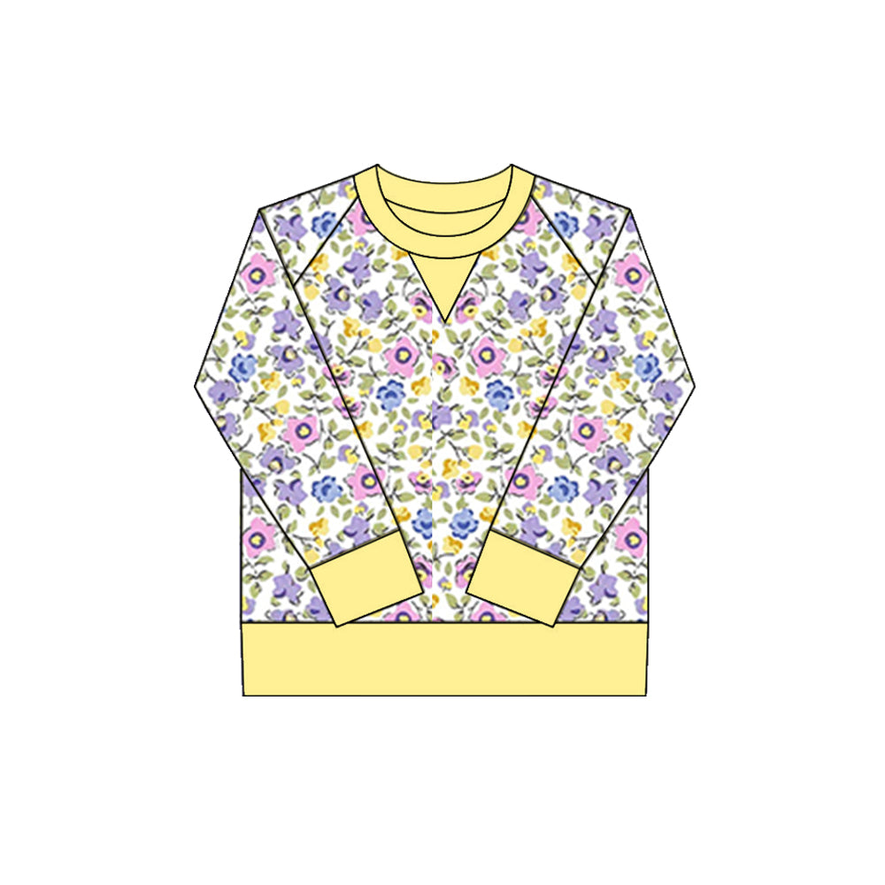 Baby Girls Pink Yellow Flowers Long Sleeve Yoga Tee Shirts Top Preorder