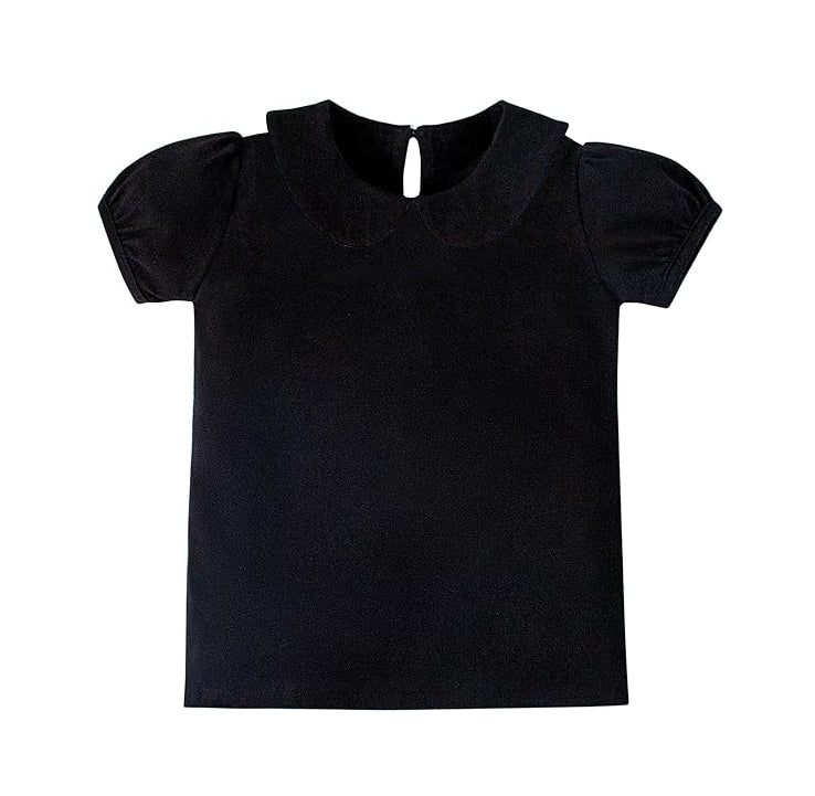 Baby Girls Black Short Ruffle Sleeve Yoga Collar Tee Shirts Top Preorder