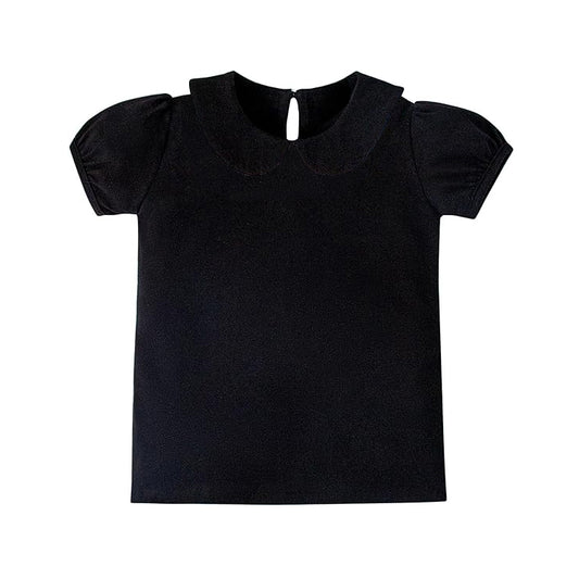 Baby Girls Black Short Ruffle Sleeve Yoga Collar Tee Shirts Top Preorder