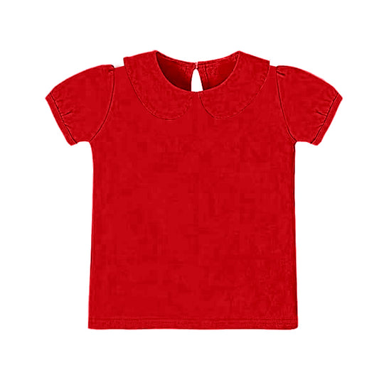 Baby Girls Red Short Ruffle Sleeve Yoga Collar Tee Shirts Top Preorder