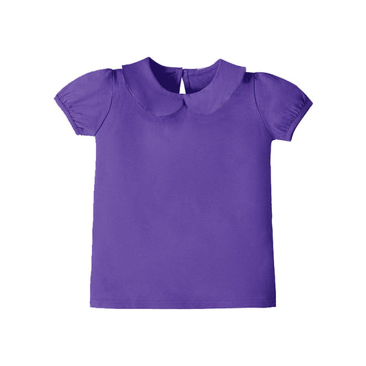 Baby Girls Purple Short Ruffle Sleeve Yoga Collar Tee Shirts Top Preorder
