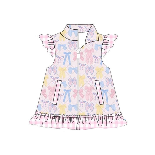 Baby Girls Colorful Bows Zipper Pockets Valentine Ruffle Shirts Jackets Preorder