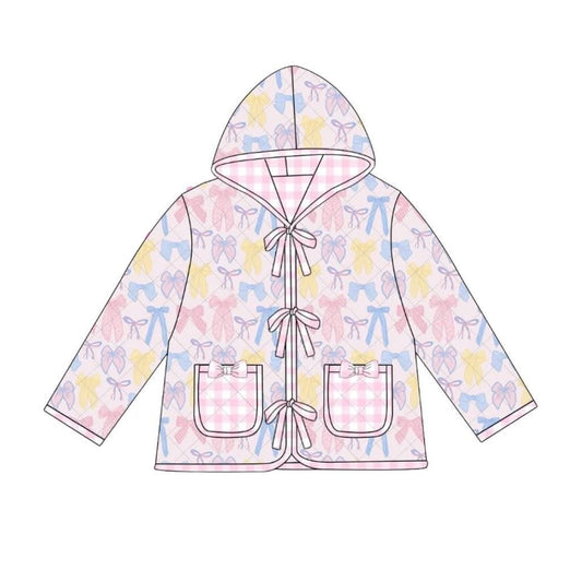 Baby Girls Colorful Bows Button Pockets Valentine Hoodies Jackets Preorder