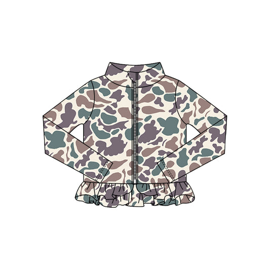 Baby Girls Grey Camo Ruffle Yoga Zipper Jackets Top Preorder