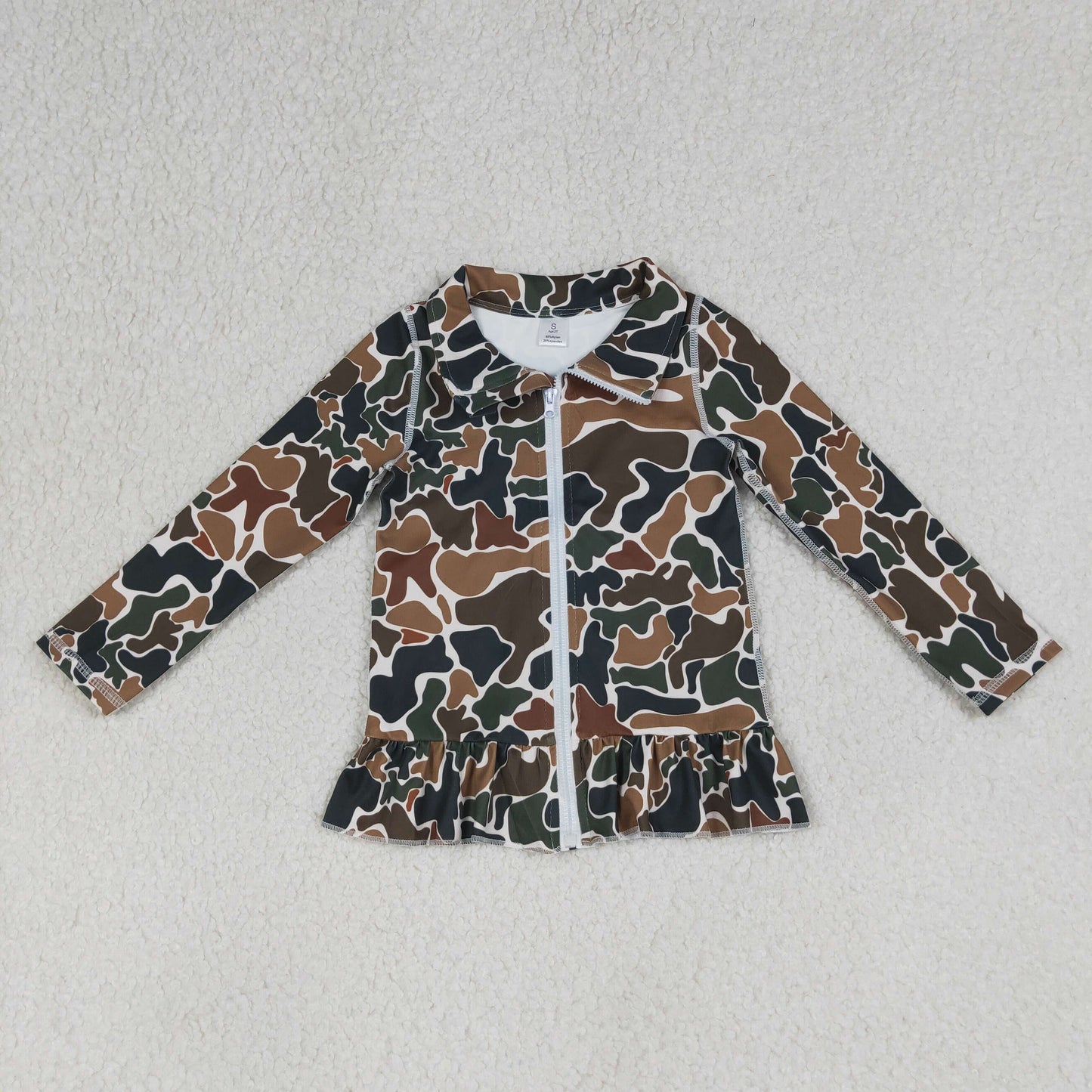 Baby Girls Southern Dark Brown Camo Yoga Active Zip Ruffle Jackets Top