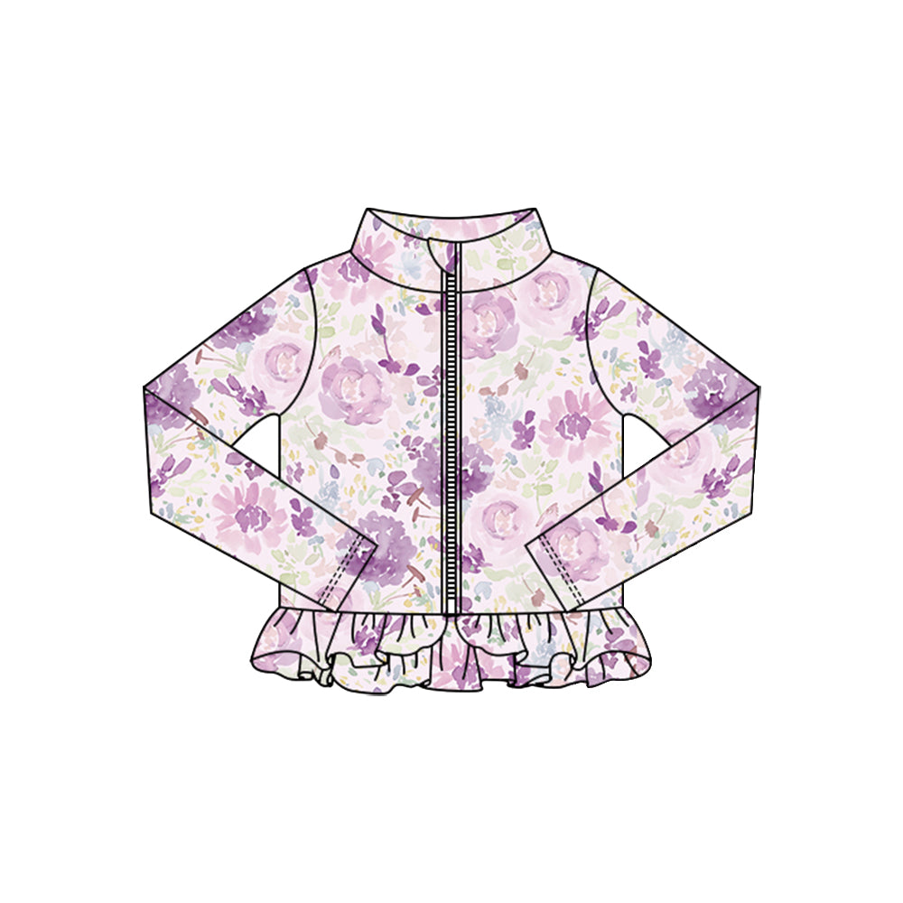 Baby Girls Lavender Flowers Ruffle Yoga Zipper Jackets Top Preorder