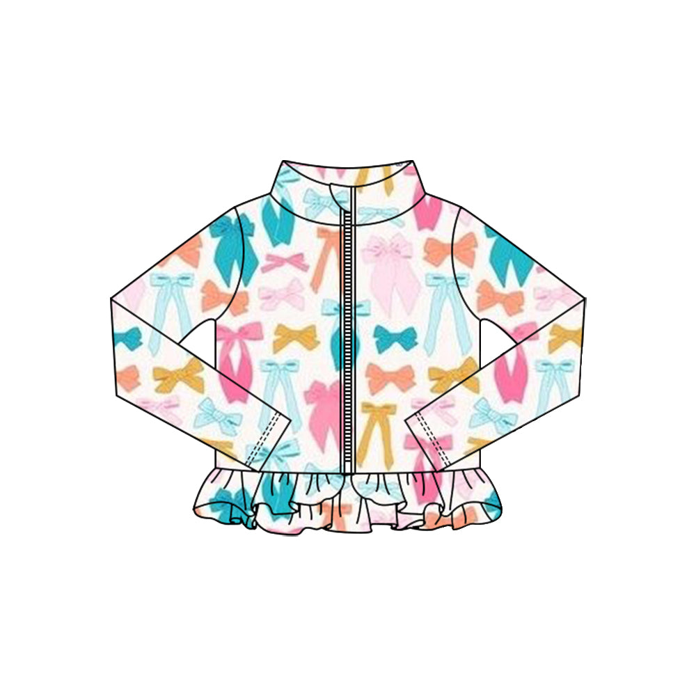 Baby Girls Colorful Bows Ruffle Yoga Zipper Jackets Top Preorder
