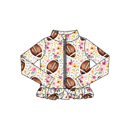 Baby Girls Flowers Footballs Ruffle Yoga Zipper Jackets Top Preorder